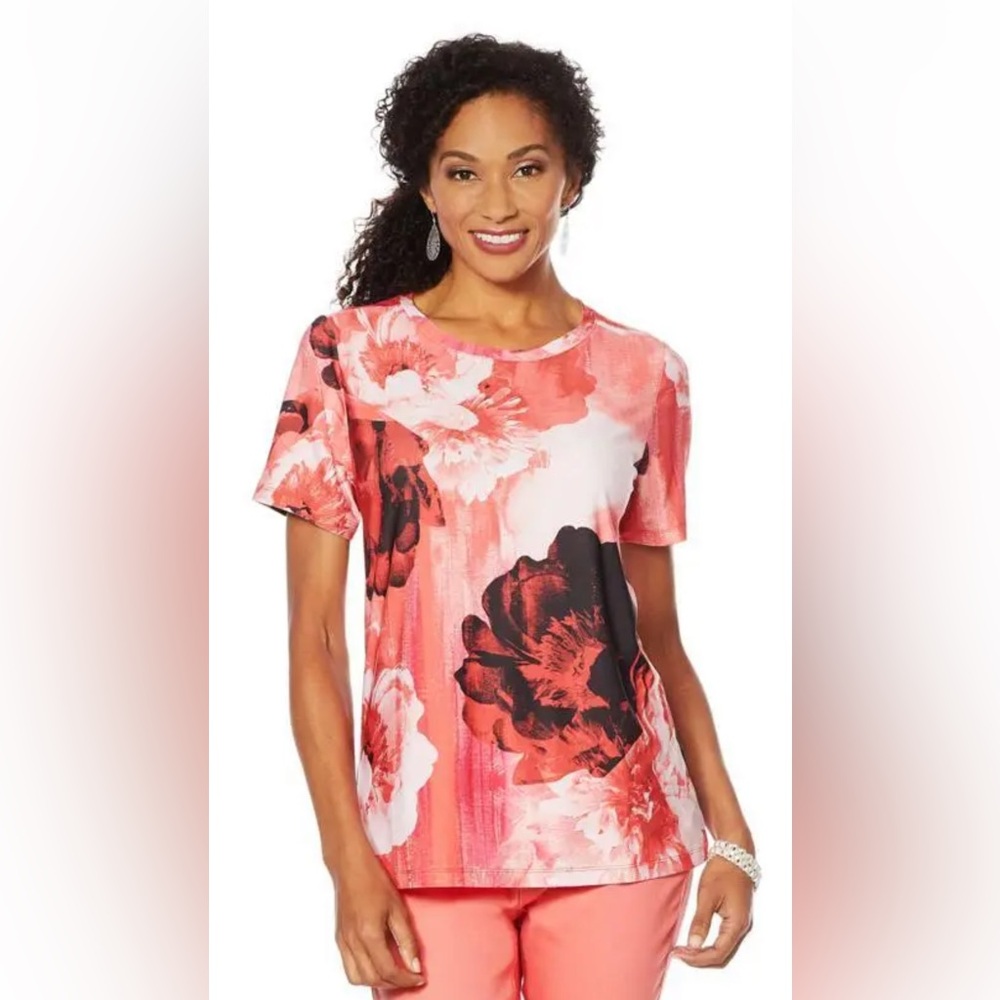 DG2 by Diane Gilman Womens Short-Sleeve Printed Tee T-Shirt Top Size Small